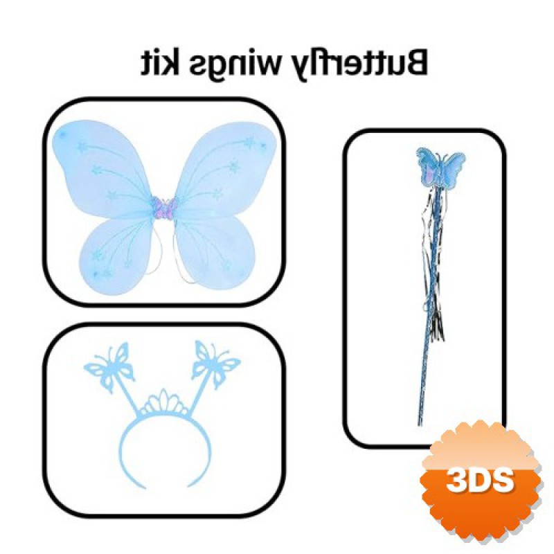 Mavi Kelebek Erkek-Kız Seti 50 cm Kelebek Kanadı Taç ve Asa