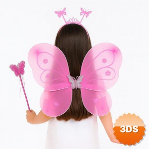 Pembe Kelebek Kız Seti 50 cm Kelebek Kanadı, Taç ve Asa