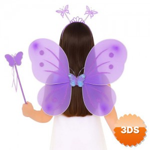 Lila Mor Kelebek Kız Seti 50 cm Kelebek Kanadı Taç ve Asa