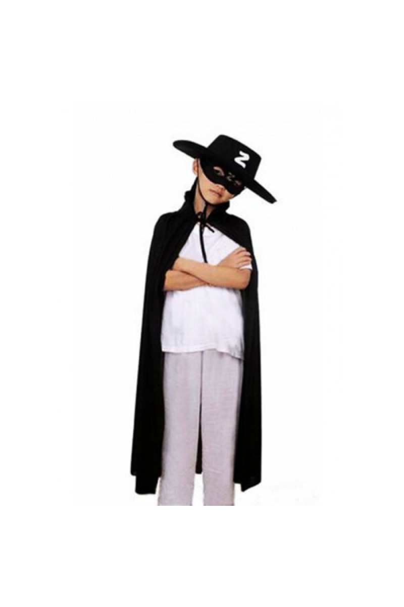 Çocuk Boy Zorro Pelerin + Şapka + Maske Kostüm Seti