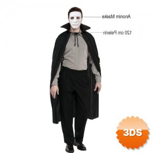 Siyah Renk Yakalı 120 cm Pelerin ve Beyaz Anonim Maske