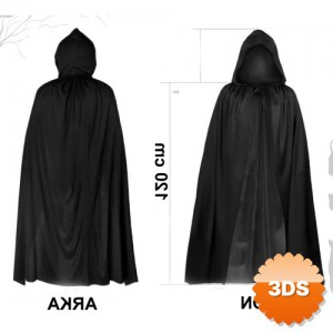 Siyaah Uzun Pelerin 120 cm Kapüşonlu Cosplay ve Parti Kostümü