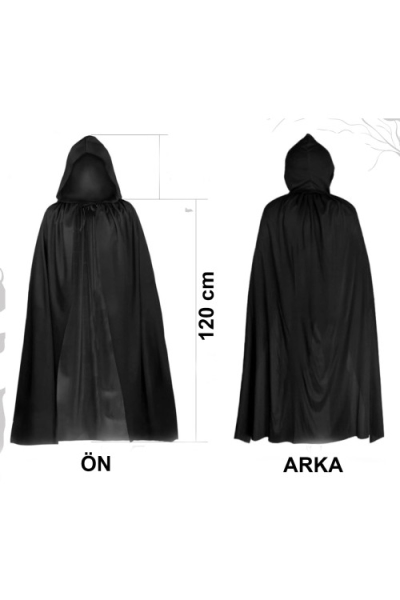 Siyaah Uzun Pelerin 120 cm Kapüşonlu Cosplay ve Parti Kostümü