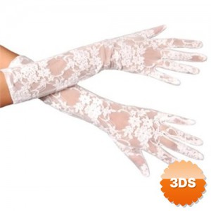Beyaz Renk Orta Boy Dantelli Eldiven 40 cm