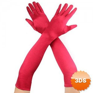 Kırmızı Renk Dirseğe Kadar Uzun Kumaş Eldiven 40 cm