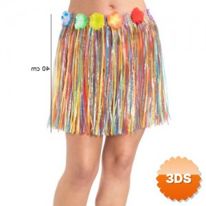 Rengarenk Püsküllü Hawaii Luau Hula Etek 40 cm Yetişkin Çocuk Uyumlu