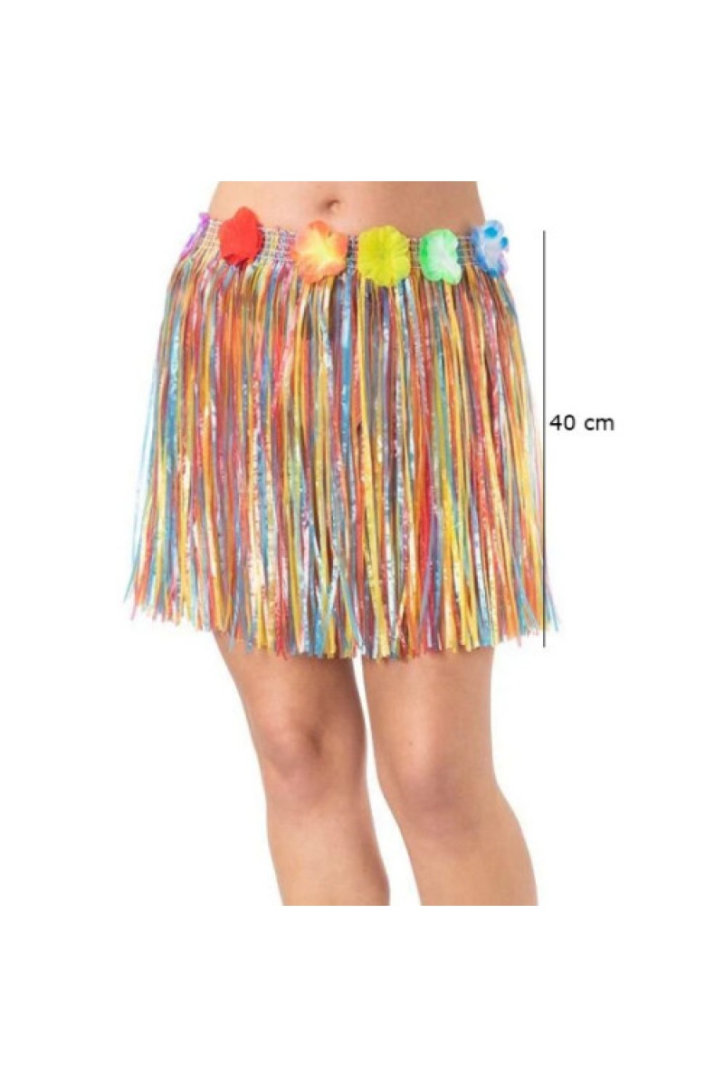 Rengarenk Püsküllü Hawaii Luau Hula Etek 40 cm Yetişkin Çocuk Uyumlu