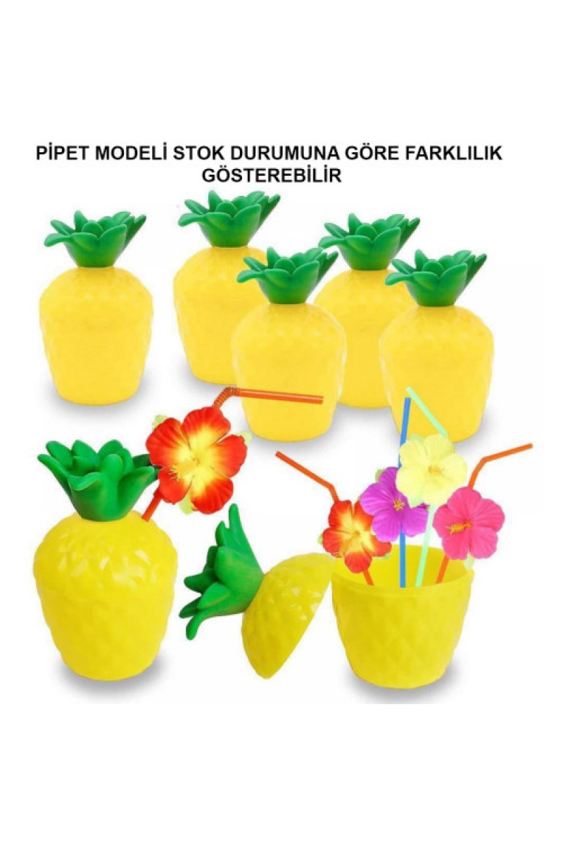 Ananas Hawaii Luau Aloha Pipetli İçecek Kabı Bardak 10x13 cm 1 Adet