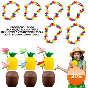 Tropikal Hawaii Parti Malzemeleri Kolye Pipet Bardak Seti