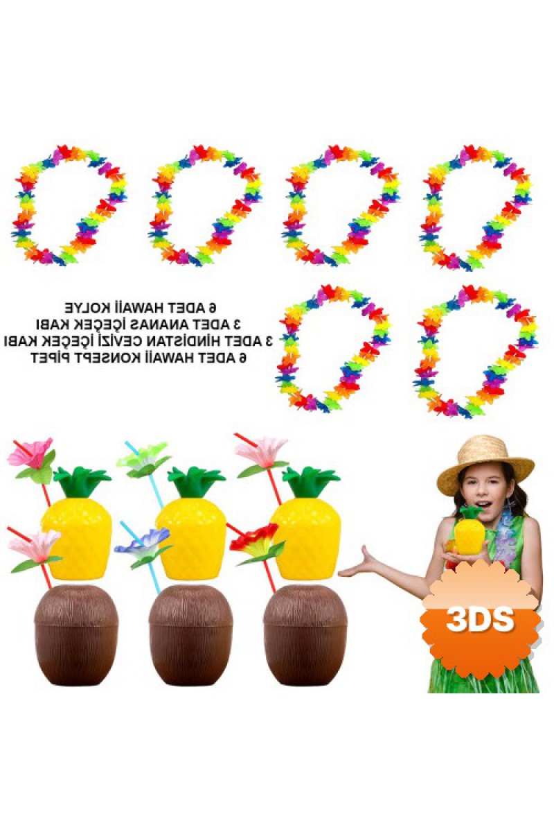 Tropikal Hawaii Parti Malzemeleri Kolye Pipet Bardak Seti