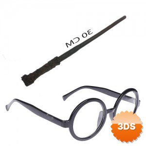 Harry Potter Asası 30 cm ve Siyah Çerçeveli Harry Potter Gözlüğü Seti