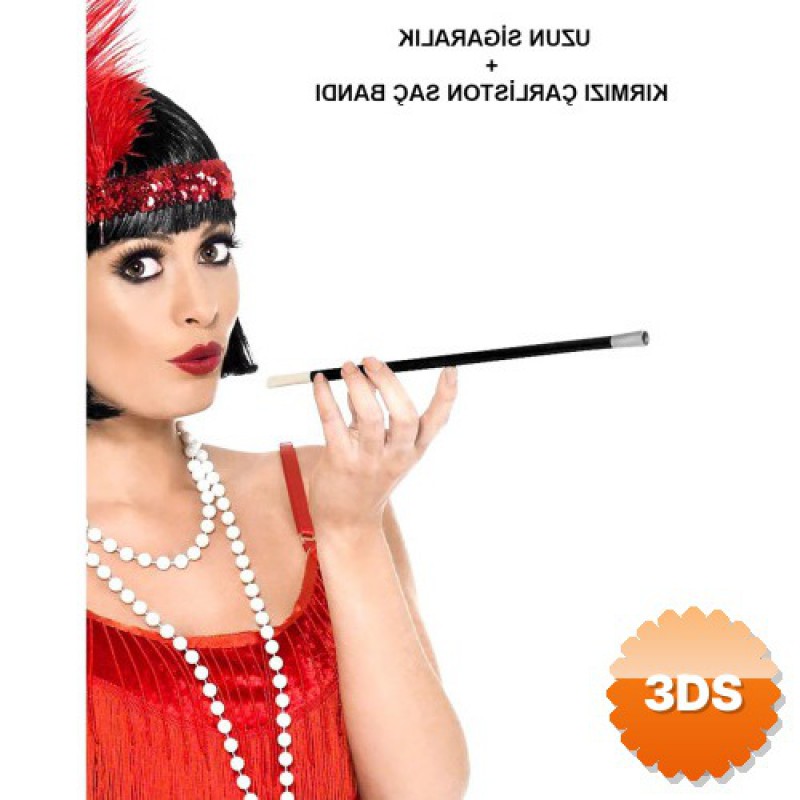 1920'ler 1990'lar Gatsby Kadın Aksesuar Seti Kırmızı Charleston Saç Bandı ve Sigaralık