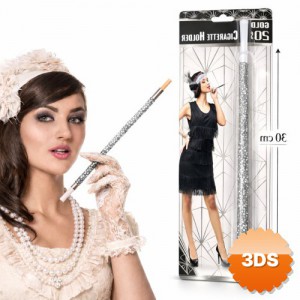 30 cm Gümüş Payetli Sigara Tutacağı 1920'ler Gatsby Parti Aksesuarı