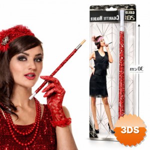 30 cm Kırmızı Payetli Sigara Tutacağı 1920'ler Gatsby Parti Aksesuarı