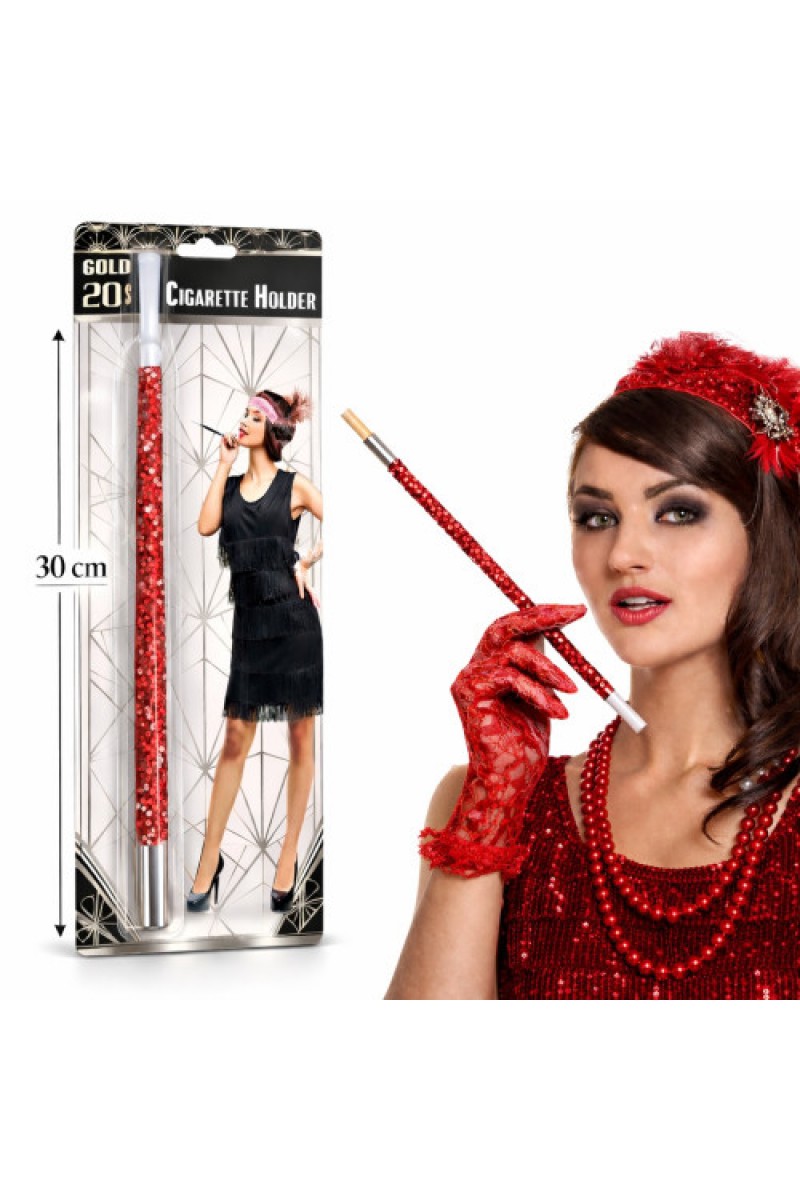 30 cm Kırmızı Payetli Sigara Tutacağı 1920'ler Gatsby Parti Aksesuarı