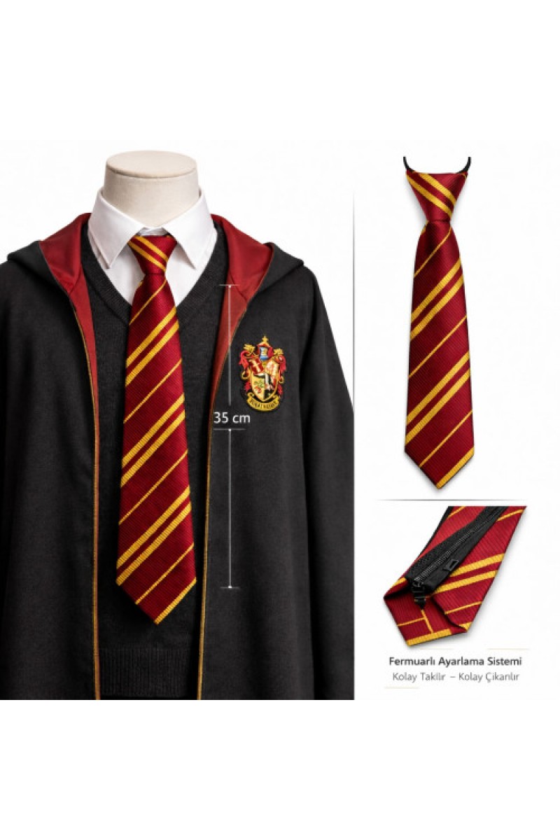 Harry Potter Gryffindor Fermuarlı Ayarlanabilir Kravat