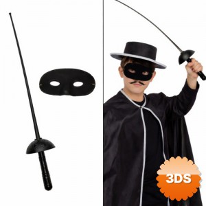 Zorro Kostüm Plastik Aksesuar Seti Maske ve Kılıç 67 cm