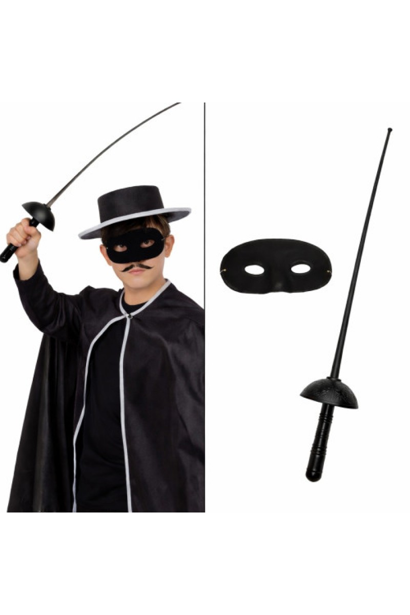 Zorro Kostüm Plastik Aksesuar Seti Maske ve Kılıç 67 cm