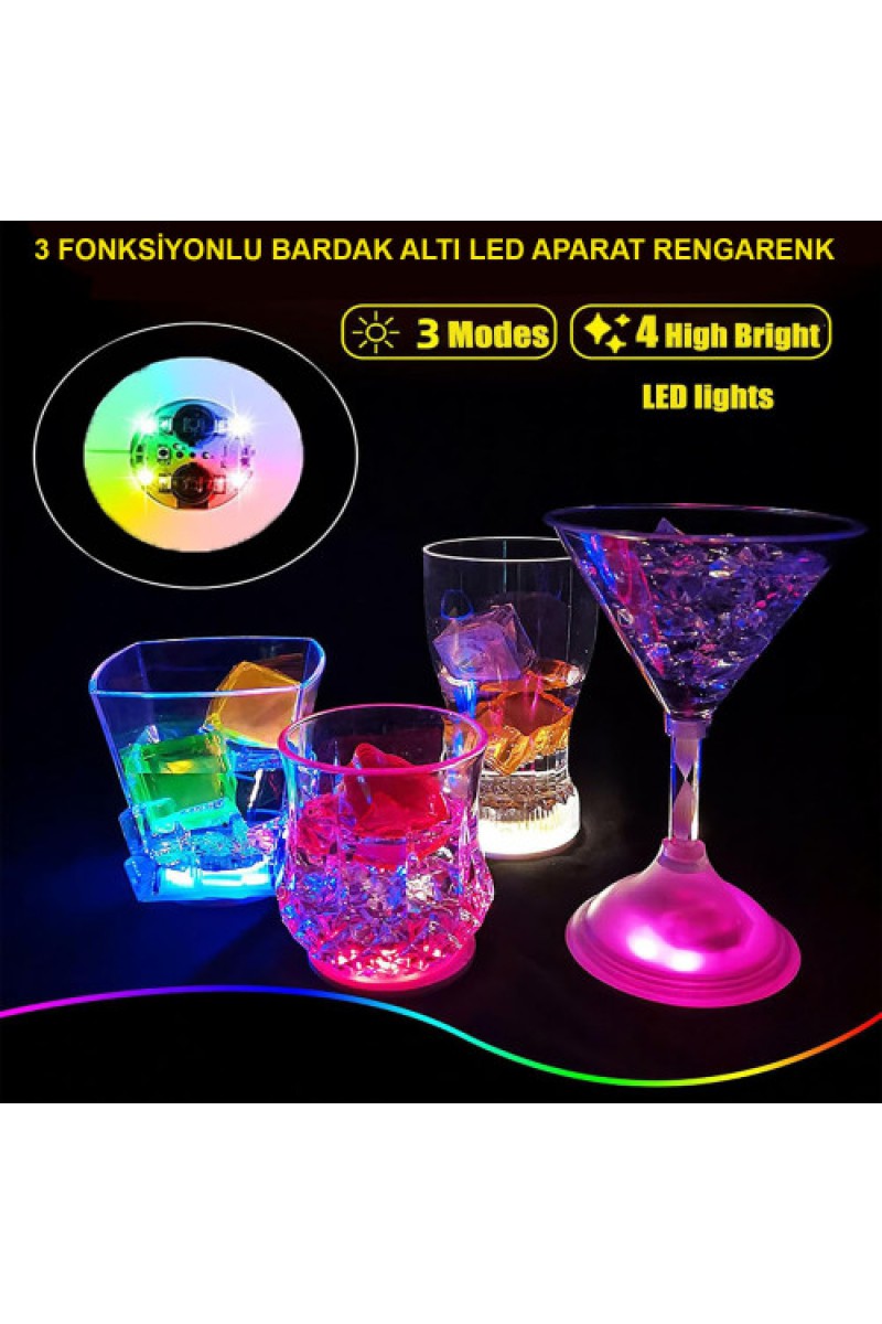 Işıklı Yapışkanlı Bardak Altı Aparatı LED'li 3 Modlu 6 cm Çap 1 Adet