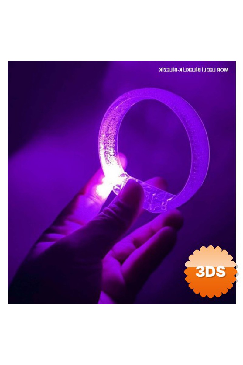 Mor LED Işıklı Baskı Yapılabilen Pilli Bileklik 1,5 cm