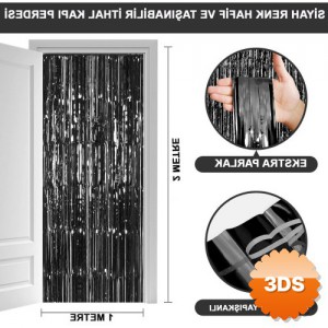 Siyah Renk Ekstra Metalize Parlak Saçaklı Arka Fon Perde İthal A Kalite 1x2 Metre