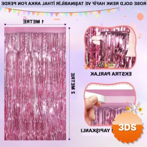 Rose Gold Ekstra Metalize Parlak Saçaklı Arka Fon Perde 1x2 Metre