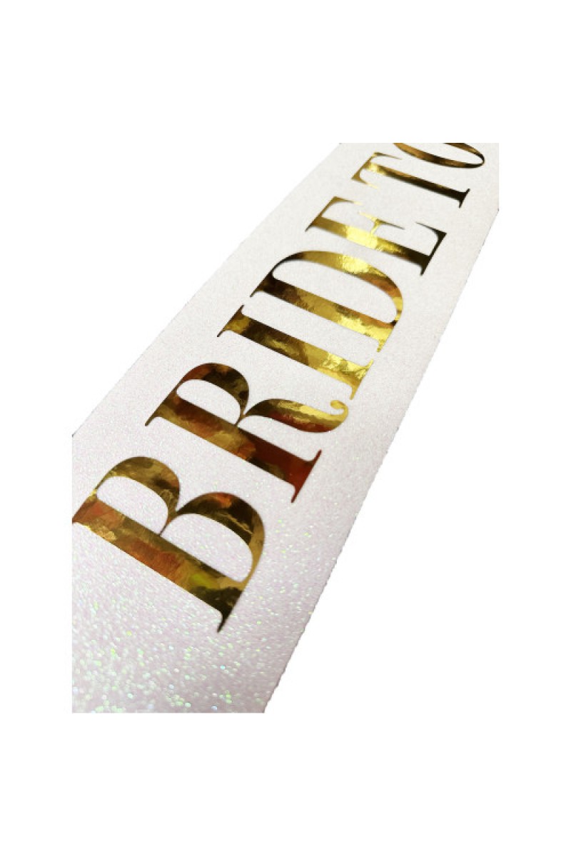 Beyaz Üzeri Altın Büyük Bride To Be Yazılı Simli Işıltılı Kuşak Kemer 10 cm Genişlik