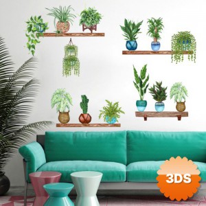 Raflı Saksılı Çiçek Tasarımlı Yapışkanlı Sticker MC-480B