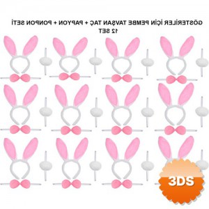 Pembe Tavşan Kostüm Seti Taç Papyon Ponpon 12'li Paket