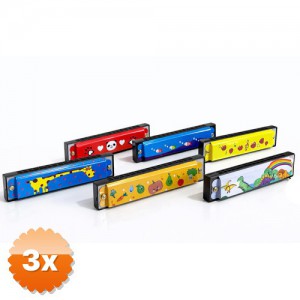 3 Adet Desenli Metal Mızıka 13x3 cm Cep Boy Taşınabilir Enstrüman