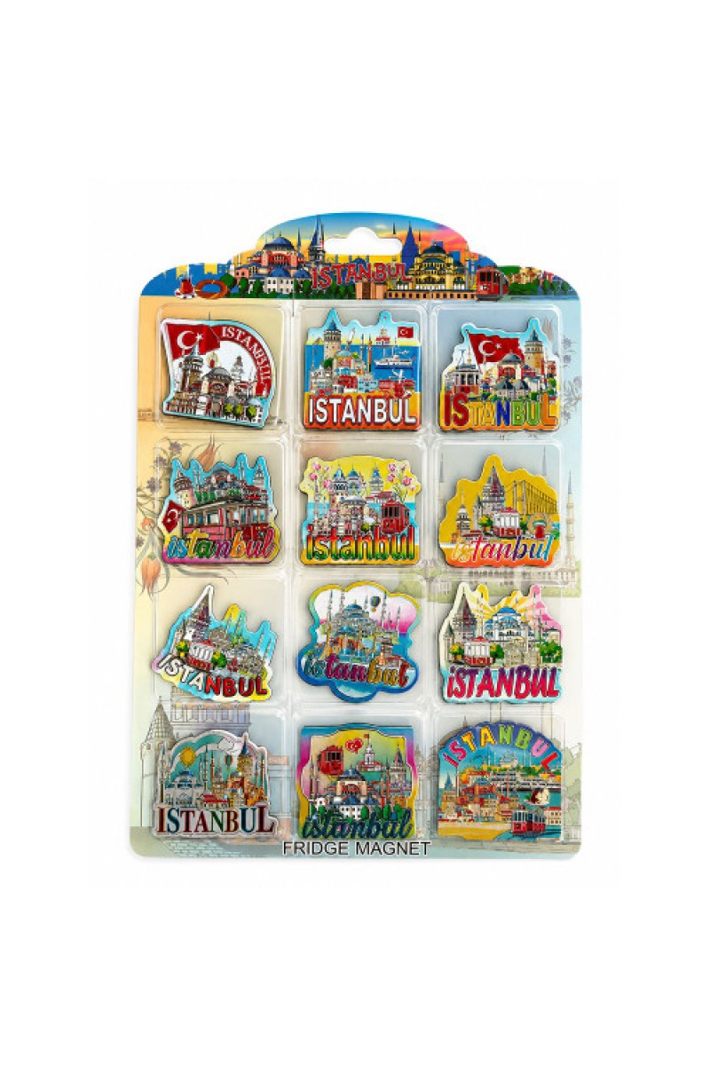 İstanbul Temalı Silikon Buzdolabı Süsü Magnet, 12'li Set 5x5 cm