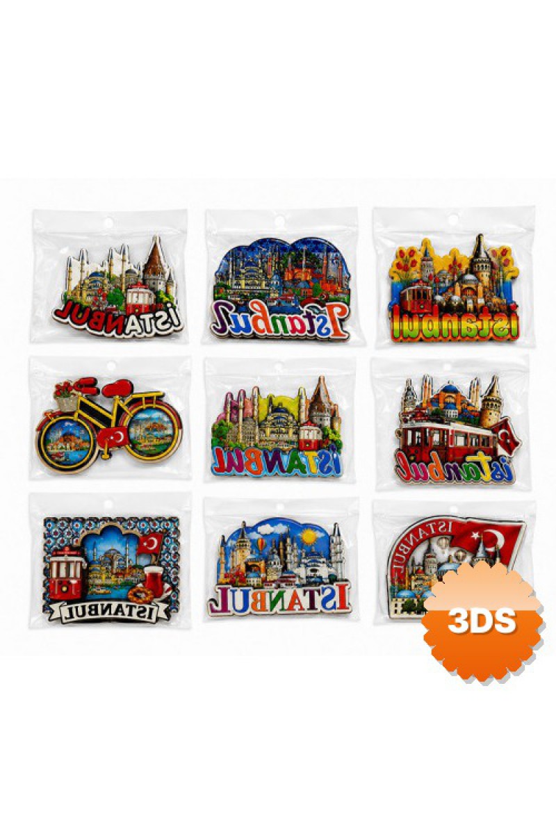 İstanbul Temalı Ahşap Buzdolapı Süsü Magnet (10x7 cm)