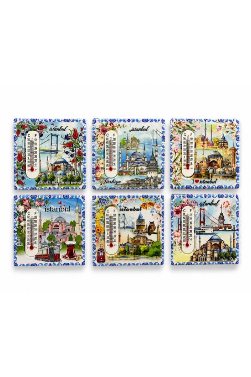 İstanbul Temalı Buzdolabı Süsü Magnet, 7,5x7,5 cm Kare