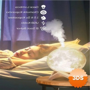 Buharlı Standlı 3D Ay Gece Lambası Dekoratif Küre LED