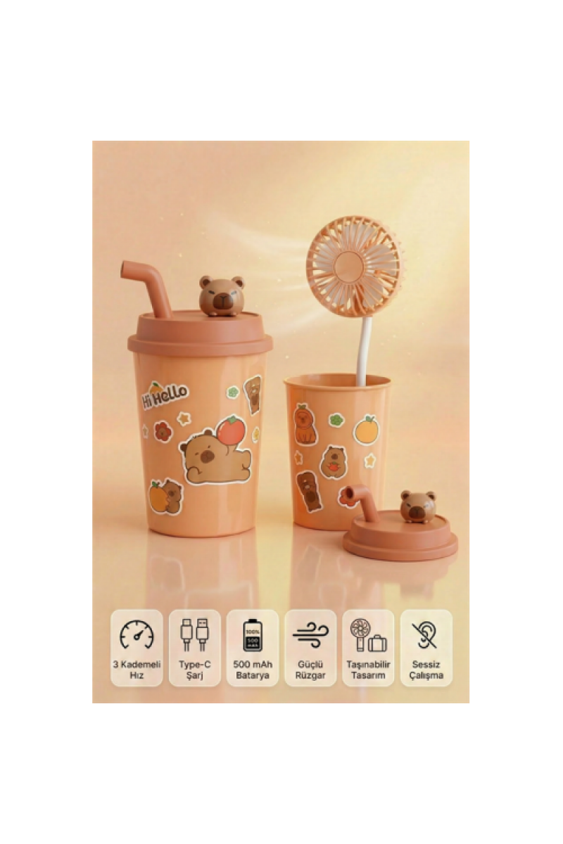 Bardak Model Mini Ayıcıklı Şarj Edilebilir Fan
