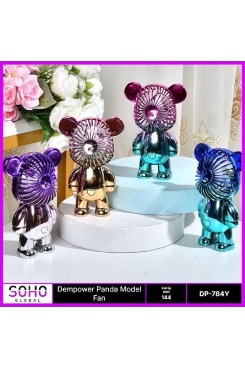 Panda Model Mini Fan, 3 Kademeli Şarj Edilebilir Vantilatör