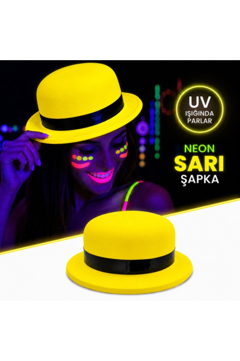 Neon Sarı UV Parti Şapkası Plastik