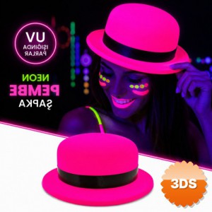 Neon Pembe UV Parti Şapkası Plastik