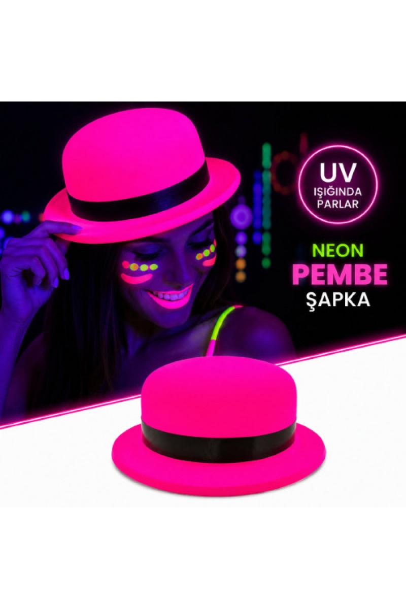 Neon Pembe UV Parti Şapkası Plastik