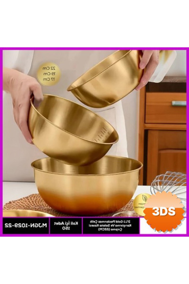 3 lü Gold Paslanmaz Çelik Kap Set