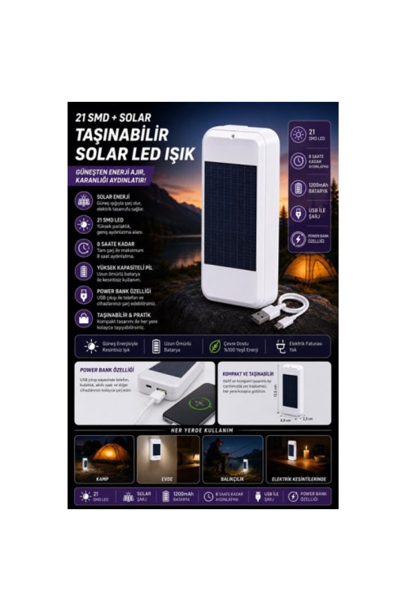 Taşınabilir Solar Led Power Bank