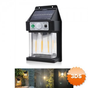Dikey 3 LED'li Güneş Enerjili Duvar Lambası, Kablosuz Solar Aplik