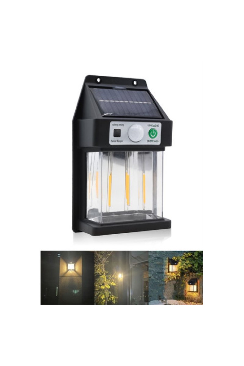 Dikey 3 LED'li Güneş Enerjili Duvar Lambası, Kablosuz Solar Aplik