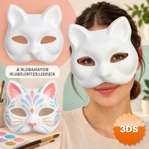 Kendin Tasarla Kişiselleştirilebilir Boyanabilir Kedi Maskesi