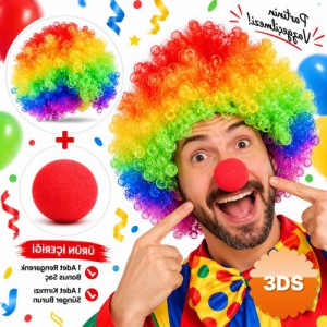 Rengarenk Bonus Saç ve Kırmızı Sünger Burun Seti