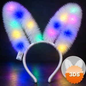 3 Modlu LED Işıklı Peluş Tavşan Kulağı Beyaz Renk