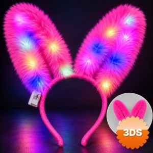 3 Modlu LED Işıklı Peluş Tavşan Kulağı Fuşya Renk