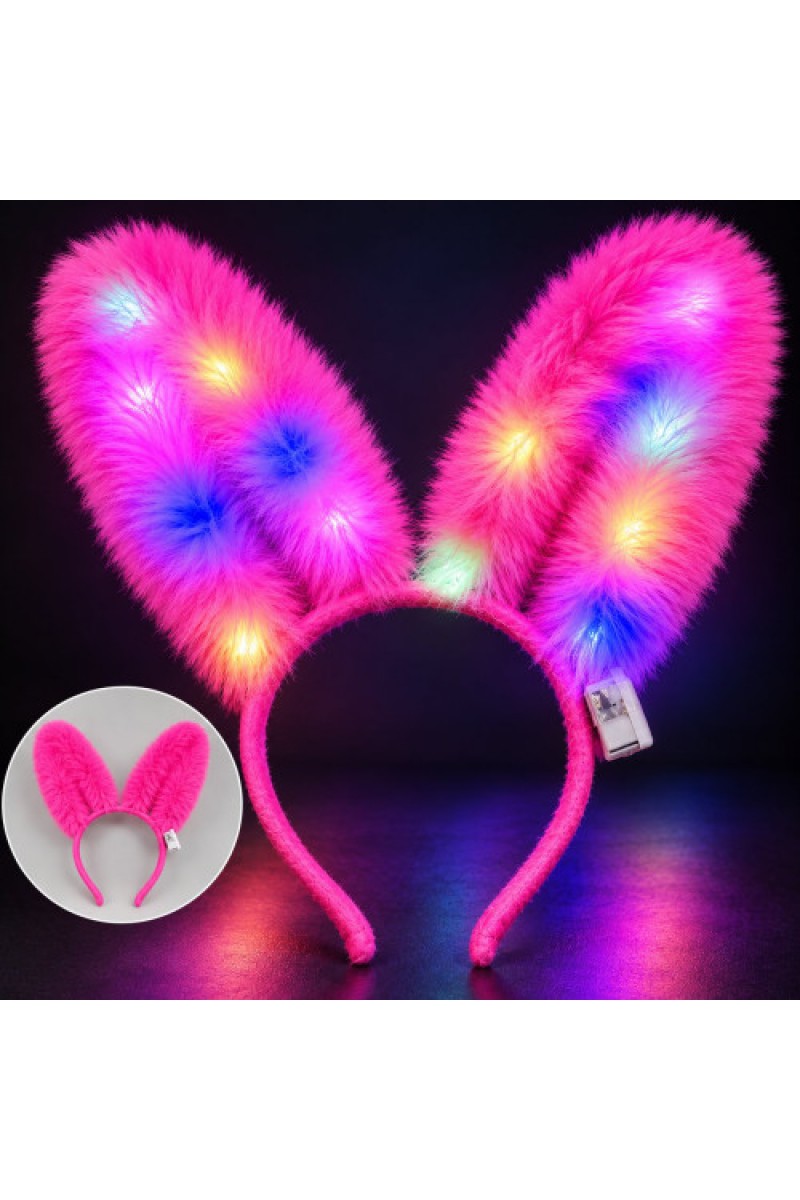 3 Modlu LED Işıklı Peluş Tavşan Kulağı Fuşya Renk