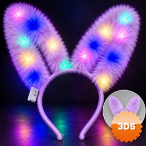 3 Modlu LED Işıklı Peluş Tavşan Kulağı Lila Renk