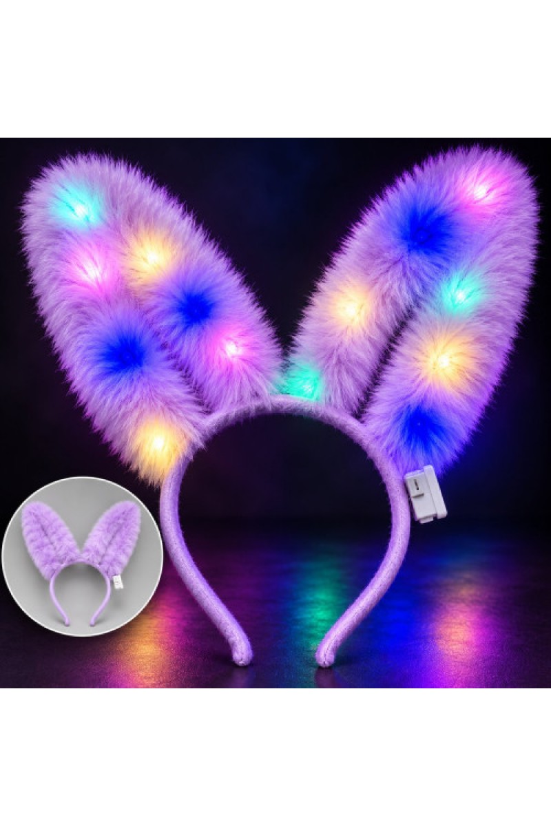 3 Modlu LED Işıklı Peluş Tavşan Kulağı Lila Renk